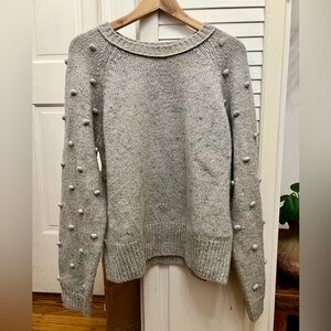 Madewell Gray Pom-Pom sleeves Crew Neck Sweater